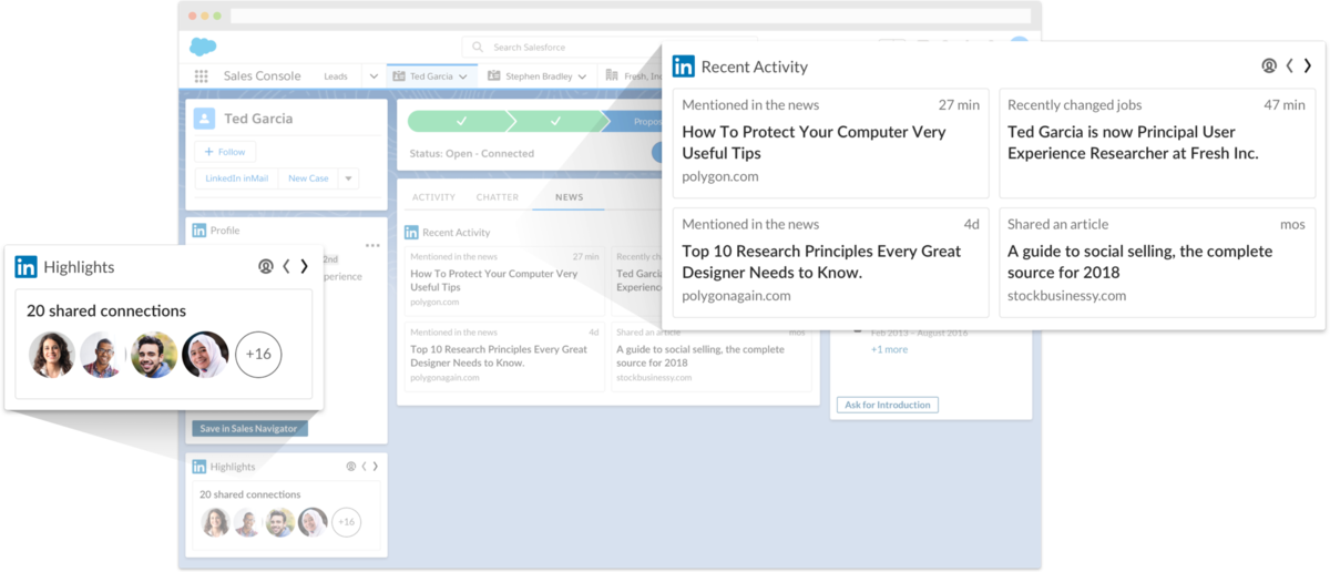 shared connections and recent activity