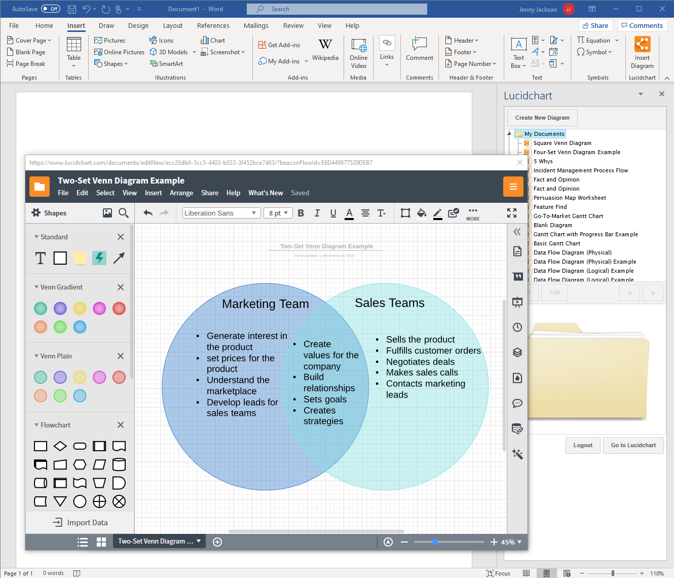 Create a Venn diagram in MS Word with Lucidchart