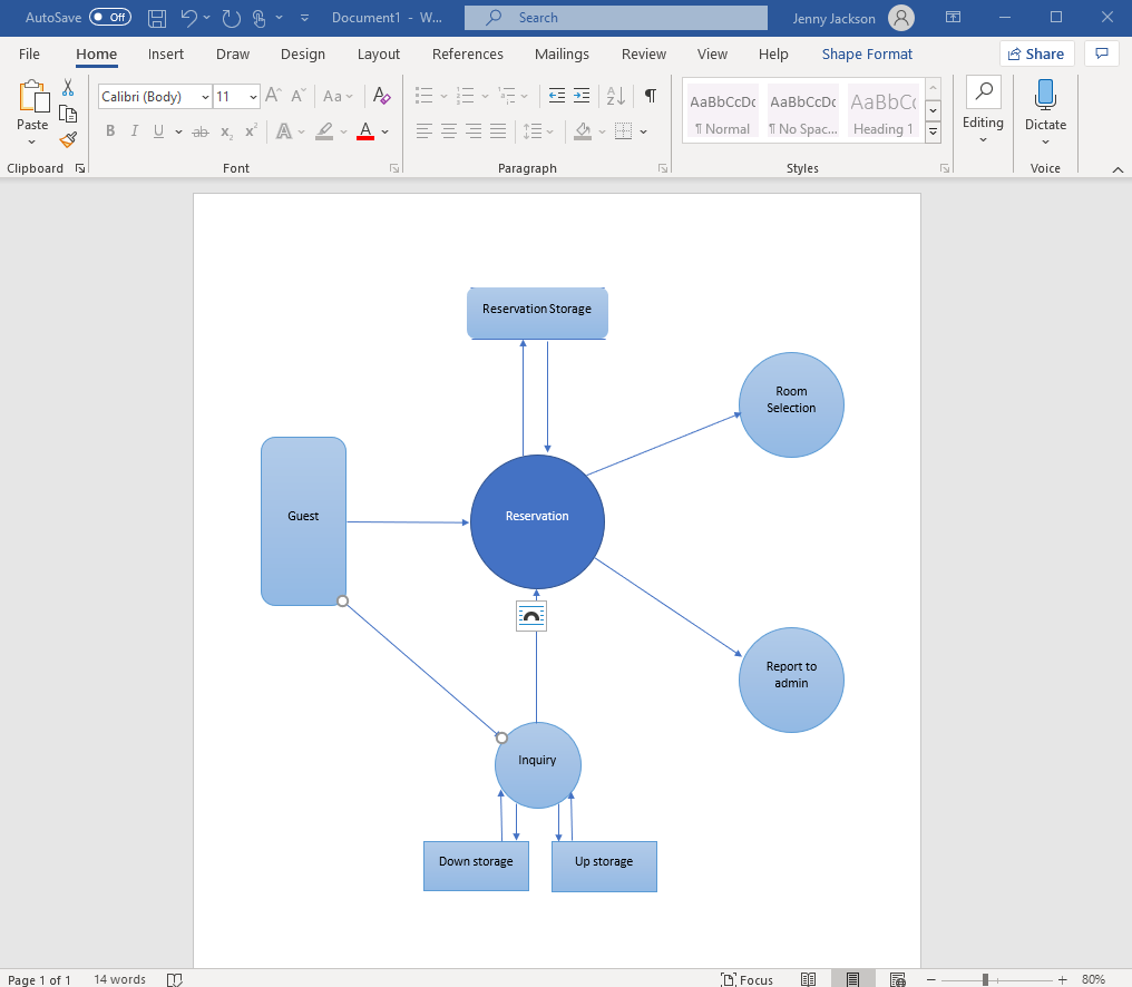 How to build a data flow diagram in Word with the shape library