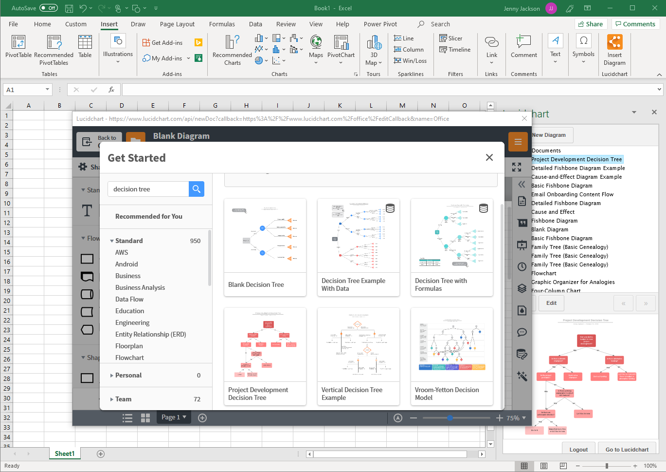 make a new decision tree in Excel with Lucidchart