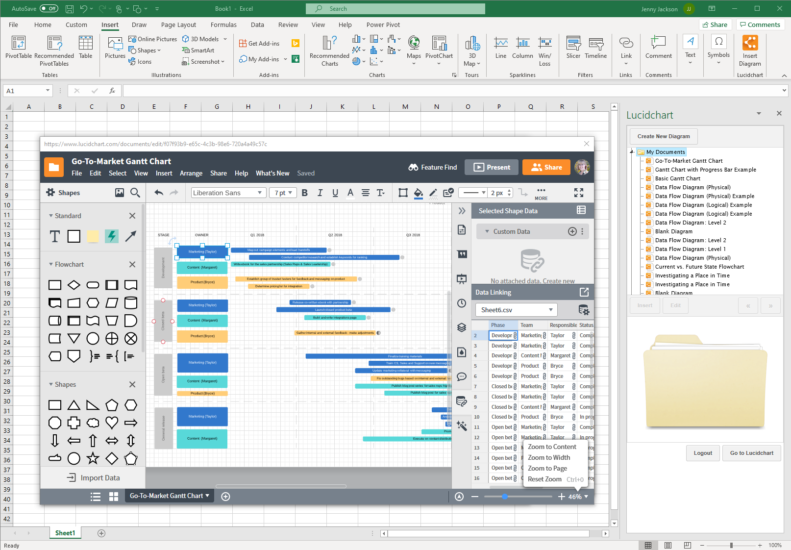 Lucidchart エディターを使って Excel 内でガントチャートを作成