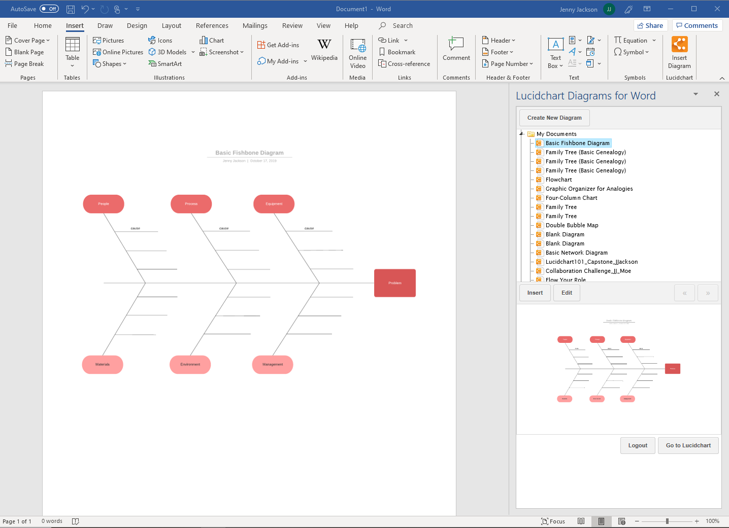 visgraatdiagram invoegen in Word