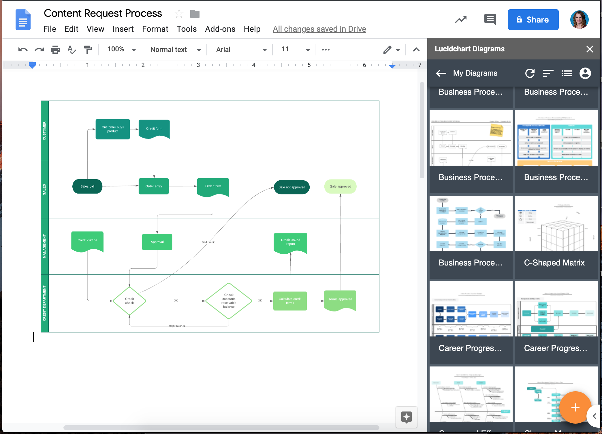 использование дополнения Lucidchart для Google Docs