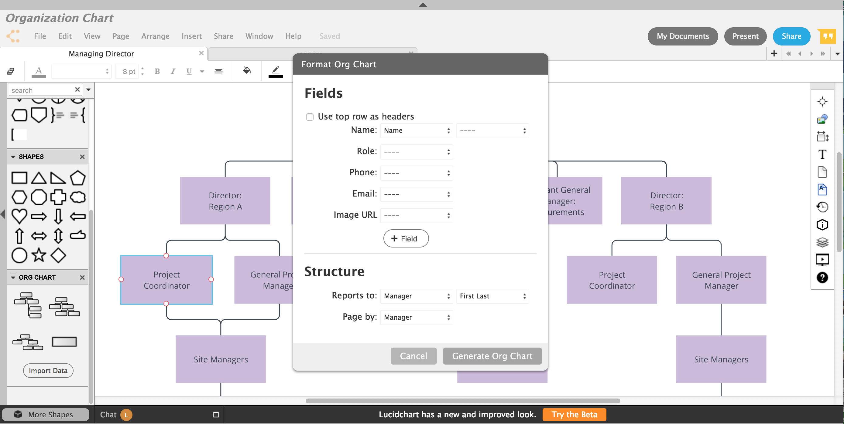 importing csv into lucidchart org chart