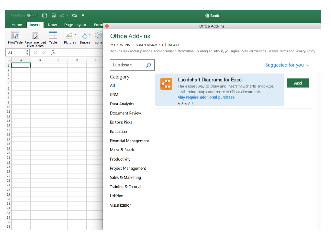 Lucidchart add-in en Excel