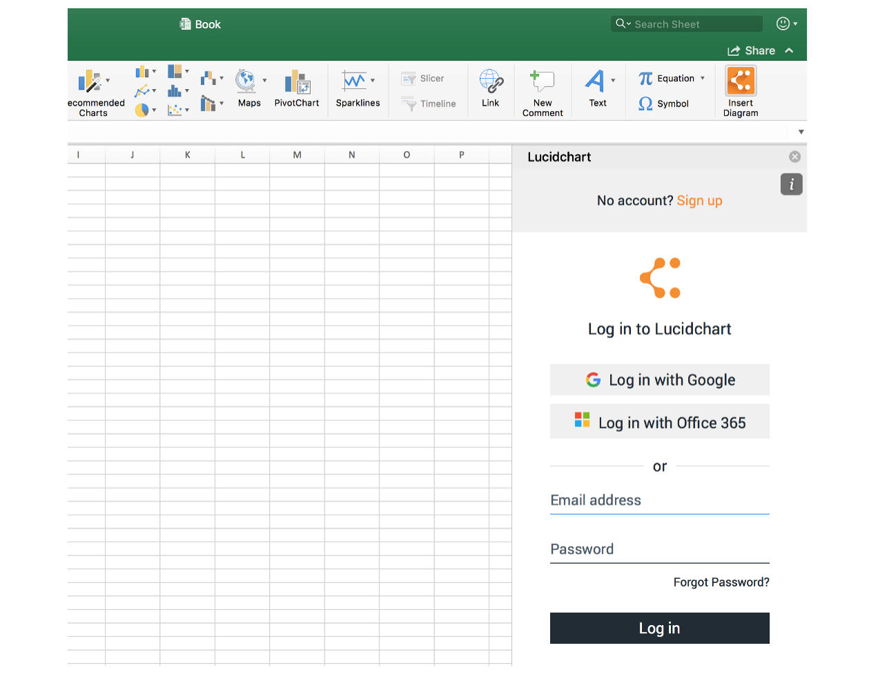 Lucidchart add-in en Excel