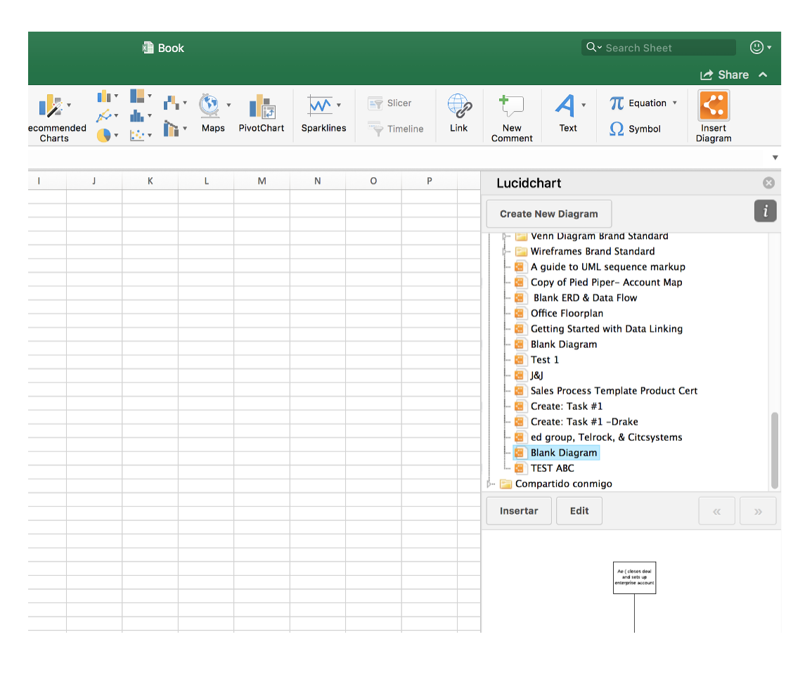 Lucidchart add-in en Excel